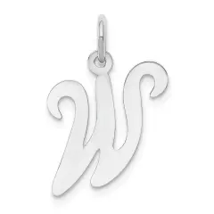 14K White Gold Polished Fancy Initial Letter W Charm Jewerly 20mm x 11mm