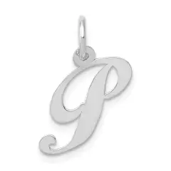 14K White Gold Small Fancy Script Initial P Charm Jewerly 16mm x 13mm