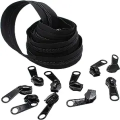 YKK #10 Zipper Coil Chain with 2 Sliders per Yard. Many Colors. Sold in 5-Yard Lots. Please See Our Other Listing for Size 5 & Size 8 (5 Yards & 10 Black Sliders, Black)