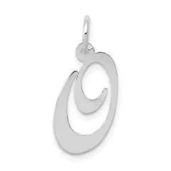 14K White Gold Medium Fancy Script Initial O Charm Jewerly 20mm x 14mm
