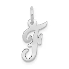 14K White Gold Small Script Initial Letter F Charm Jewerly 17mm x 8mm
