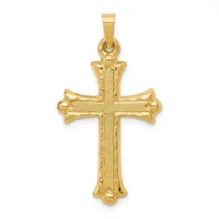 14K Yellow Gold Hollow Cross Pendant Charm Jewelry 34mm x 19mm