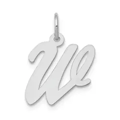 14K White Gold Medium Script Initial Letter W Charm Jewerly 19mm x 10mm