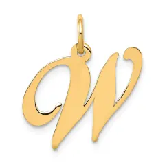 14K Yellow Gold Medium Fancy Script Initial W Charm Jewerly