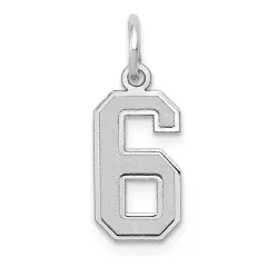 14K White Gold Small Satin Number 6 Charm Pendant Jewerly 19mm x 7mm