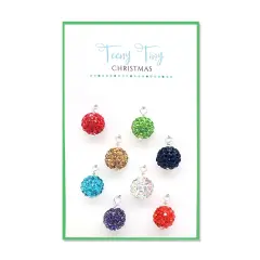 Sparkling Mini Christmas Ornaments, 8 pieces with Hooks, Pave Ball Miniatures, Color Mix Varies, Adorabilities