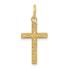 14K Gold Laser Designed Cross Charm Pendant Jewelry 23 x 10 mm