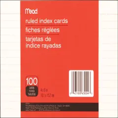 Mead Index Cards 4"X6" 100/Pkg-Ruled White