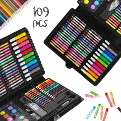 109 Pieces Deluxe Art Set for Kids, Painting & Drawing Art Supplies in a Plastic Case with Markers, Watercolor Cakes, Color Pencils, Great Art Kit Gift for Christmas New Year