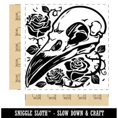 Crow Raven Bird Skull with Roses Square Rubber Stamp for Stamping Crafting