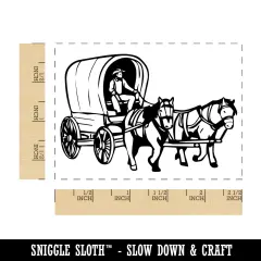 Western Wagon Cowboy Horses Oregon Trail Rectangle Rubber Stamp for Stamping Crafting