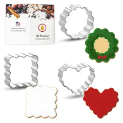 CookieCutter.com Mini Fluted Heart Round Square Cookie Cutter 3 Pc Set HS0468 - USA Made