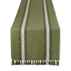 DII Olive Green Dobby Striped Fringe Ribbed Table Runner 14x108