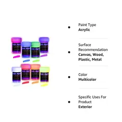 8 Pieces 2-IN-1 Glow In The Dark Acrylic Paint Set Glows in the Dark & under UV Blacklight - Set of 8 Self-Luminous Neon Paints for Halloween - German Premium Quality - 8 x 20 ml /