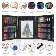 215 Piece Art Set Crafts Drawing Kit with Trifold Easel, Includes Preprinted Paper, Oil Pastels, Crayons, Colored Pencils, Smock & More Gifts for Girls Boys Teen Ages 4-6-8-9-12