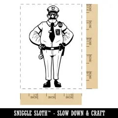 Serious Police Officer Cop Standing with Hands on Hips Rectangle Rubber Stamp for Stamping Crafting