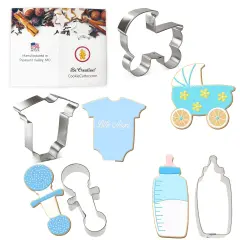 CookieCutter.Com Baby Shower Cookie Cutter 4 Pc Set - 5 in Bottle, 4.25 in Rattle,4 in Body Suit, 4 in Carriage - USA Made Tin Plate Steel