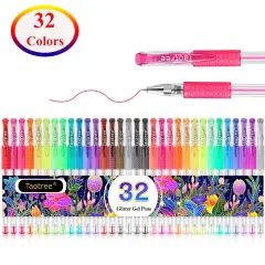 32 Color Neon Glitter Pens Fine Tip Art Markers Set 40% More Ink Colored Gel Pens for Coloring Book, Drawing, Doodling, Scrapbook, Journaling, Sparkle Pen Easter Gifts kids