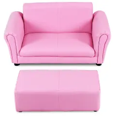 Soft Kids Double Sofa with Ottoman Pink