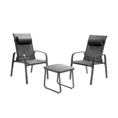 3 Pieces Patio Bistro Furniture Set with Adjustable Backrest Grey