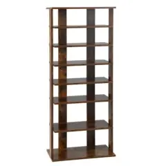 7-Tier Dual 14 Pair Shoe Rack Free Standing Concise Shelves Storage Rustic Brown