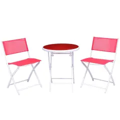 3 Pieces Patio Folding Bistro Set for Balcony or Outdoor Space Red