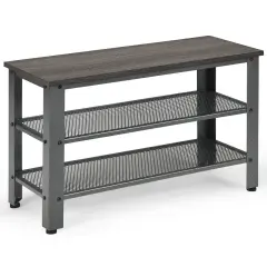 3-Tier Shoe Rack Industrial Shoe Bench with Storage Shelves Black