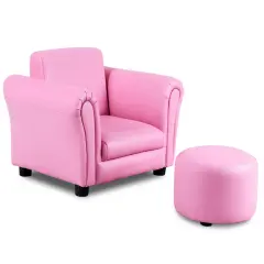 Kids Single Armrest Couch Sofa with Ottoman Pink