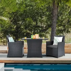 3 Pieces Patio Rattan Furniture Set with Cushion and Sofa Armrest Grey