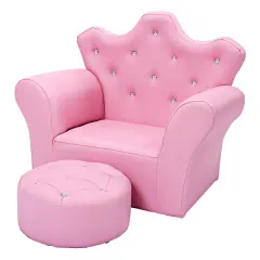 Kids Sofa Armrest Couch with Ottoman Pink