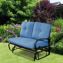 Outdoor Patio Cushioned Rocking Bench Loveseat Blue