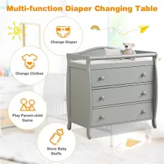Baby Changing Table Infant Diaper with 3 Drawers and Safety Belt Grey