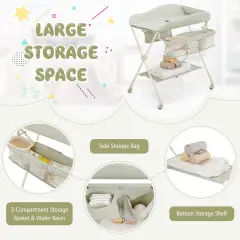 Baby Diaper Changing Table with Water Basin Wheel Green