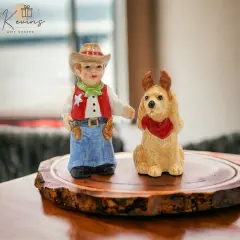 Ceramic Cowboy With Dog Salt & Pepper Shakers, Home D&eacute;cor, Gift for Her, Gift for Mom, Kitchen D&eacute;cor, Dog Lover Gift, Pet Loss Gift