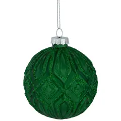 Northlight Glitter Lined Diamonds Glass Christmas Ball Ornament - 3" (80mm) - Green - 4ct