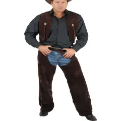 Men's Range Rider Cowboy Costume Brown Faux Suede Chaps and Vest