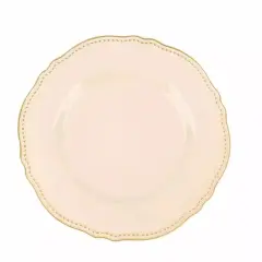 NUDE 10 Round 9" Plastic DINNER PLATES Gold Scalloped Rim Party Decorations