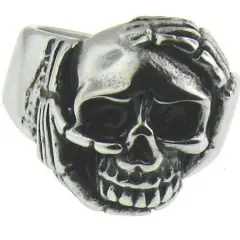 Halloween Skull With Skeleton Hands Stainless Steel Ring 