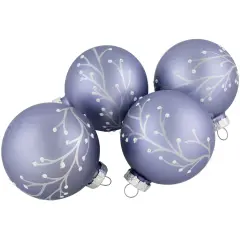 Northlight Matte Glass Ball Christmas Ornaments with Branch Design - 2.5" (60mm) - Purple - 4ct