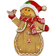 Northlight LED Lighted Gingerbread Snowman with Bird Christmas Figure - 15" Brown