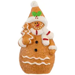 Northlight Frosted Gingerbread Snowman with Cookie Tree Christmas Figurine - 5.75" Brown