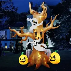Joiedomi 8 FT Halloween Inflatable Scary Tree with Ghost, Pumpkin and Tombstone, Blow Up Inflatables with Build-in LEDs for Halloween Party Indoor, Outdoor, Yard, Garden, Lawn Decorations