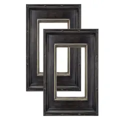 Creative Mark Museum Plein Aire Ornate Picture Frame - 18x36" - Antique Black W/ Silver - Pack of 2, High-End Antique Style Frames - Open Back with No Glass or Backing