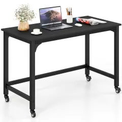 Costway Rolling Computer Desk Wood Top Metal Frame Laptop Table Study Workstation Black