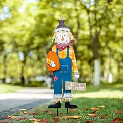 36"H Fall Metal Scarecrow Decorative Garden Stake with Pumpkin Porch Sign for Fall Harvest Wall Decor Standing Sign for Outside, Front Door, Garden, Patio, Thanksgiving Decorations