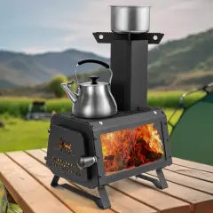 Portable Wood Camping Burning Stove Heater With 2 Cooking Positions