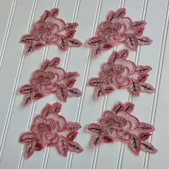 Kitcheniva 6 Pcs Black & Pink Embroidered Appliques