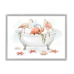 Stupell Industries Flamingo Trio in Nautical Tub Framed Giclee Art Gray Frame