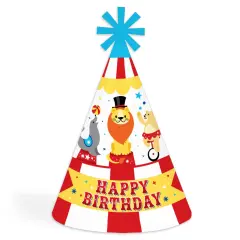 Big Dot of Happiness Carnival - Step Right Up Circus - Cone Happy Birthday Party Hats for Kids and Adults - Set of 8 (Standard Size)