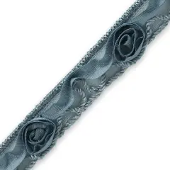 10 yards of Ribbon Rosette w / Small Rosebud Trim | 10 yard cut Gray